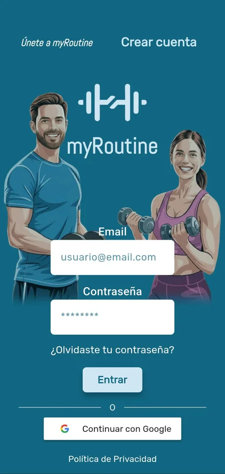 myRoutine app screen: Sign in