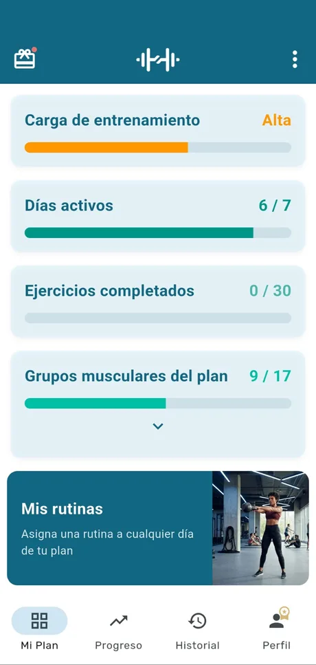 myRoutine app screen: Plan overview