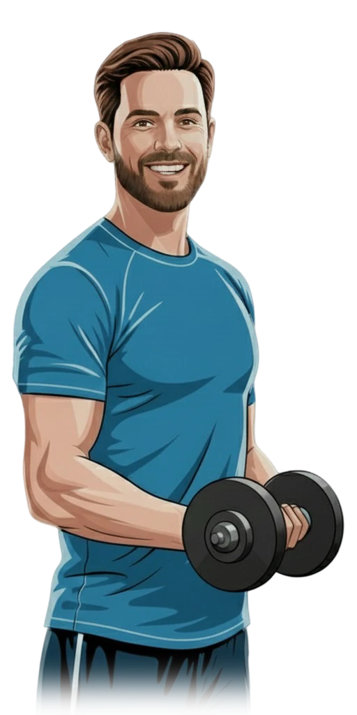 Ilustración de un hombre entrenando con una mancuerna