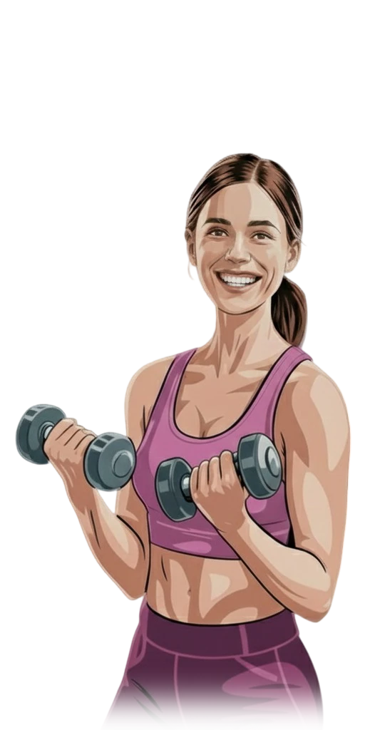 Ilustración de una mujer entrenando con mancuernas